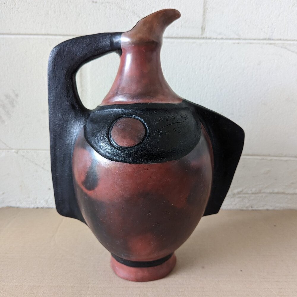 Studio Art Pottery Handle Pitcher Vase Signed